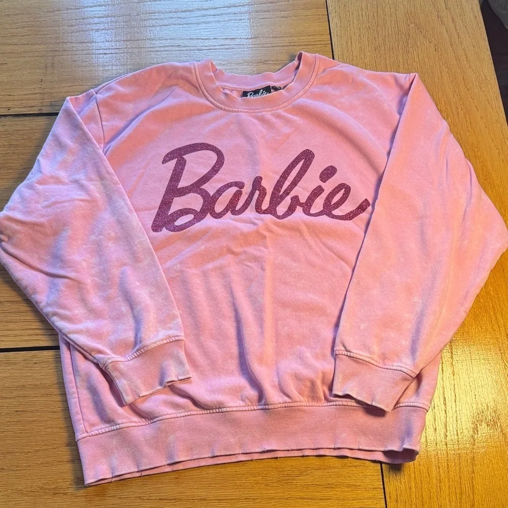 Barbie Light Pink Crewneck with Glitter Logo good used condition size L - Picture 1 of 4